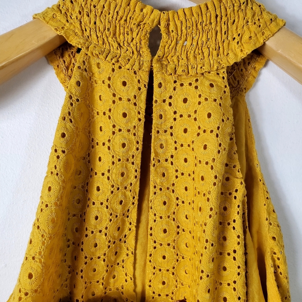 Zara Mustard Yellow Eyelet Halter Mini Dress - Picture 8 of 9